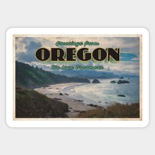 Greetings from Oregon - Vintage Travel Postcard Design Sticker